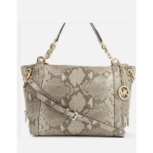 Michael Kors Stanthorpe Gray Python Leather Large‎ Crossbody Satchel Handbag